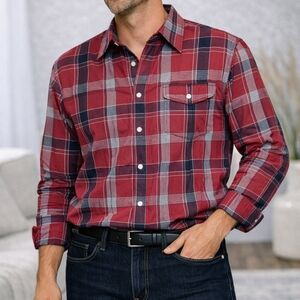 Vintage Christian Dior Mens Button Down Red Plaid Shirt Medium Office NWOT